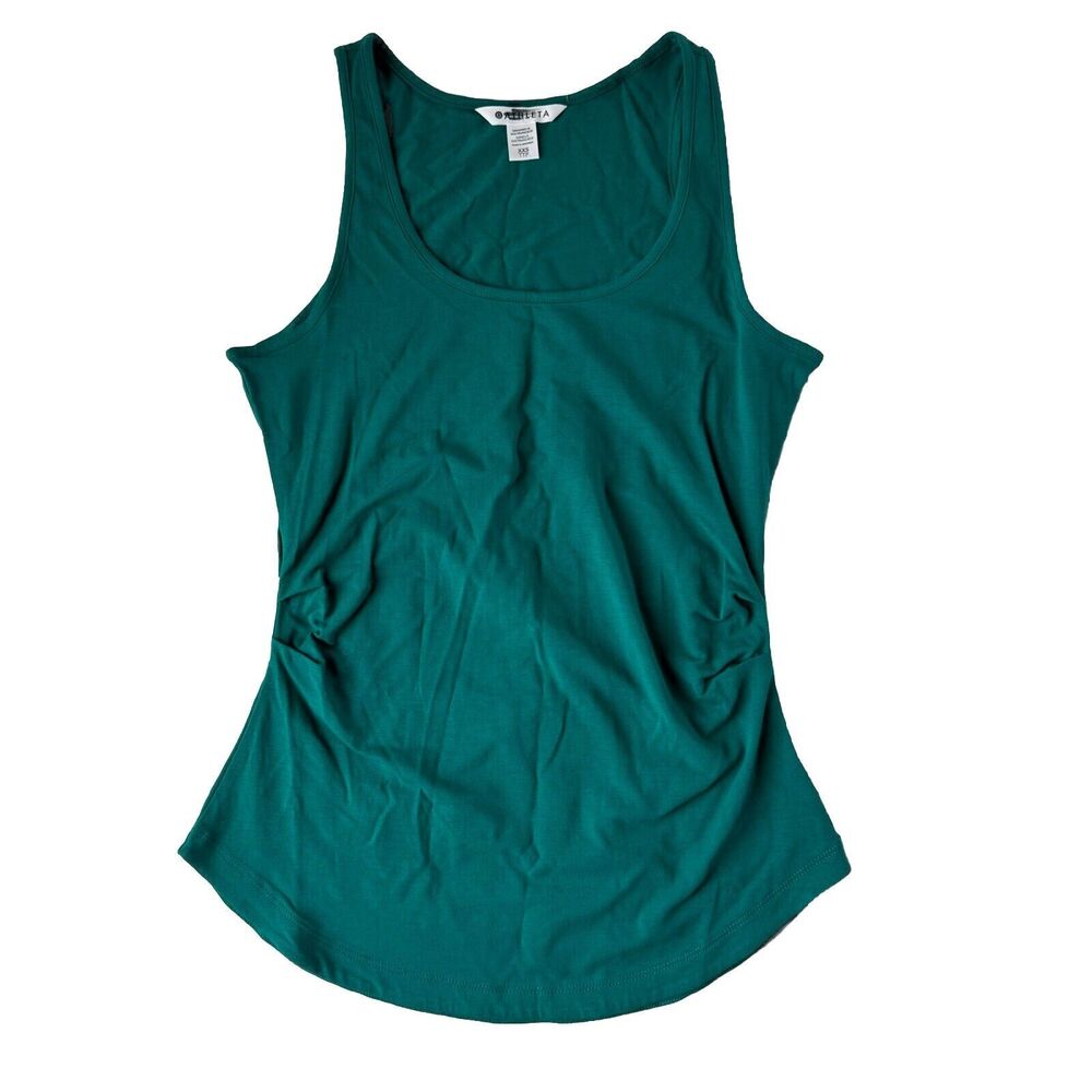 Athleta Tank Top Womens Green Scoop Neck Ruched Sides XXS NWOT